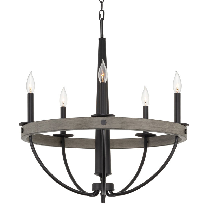 Dcorian 5 - Light Dimmable Kitchen Island Geometric Chandelier, Gray Oak/Black