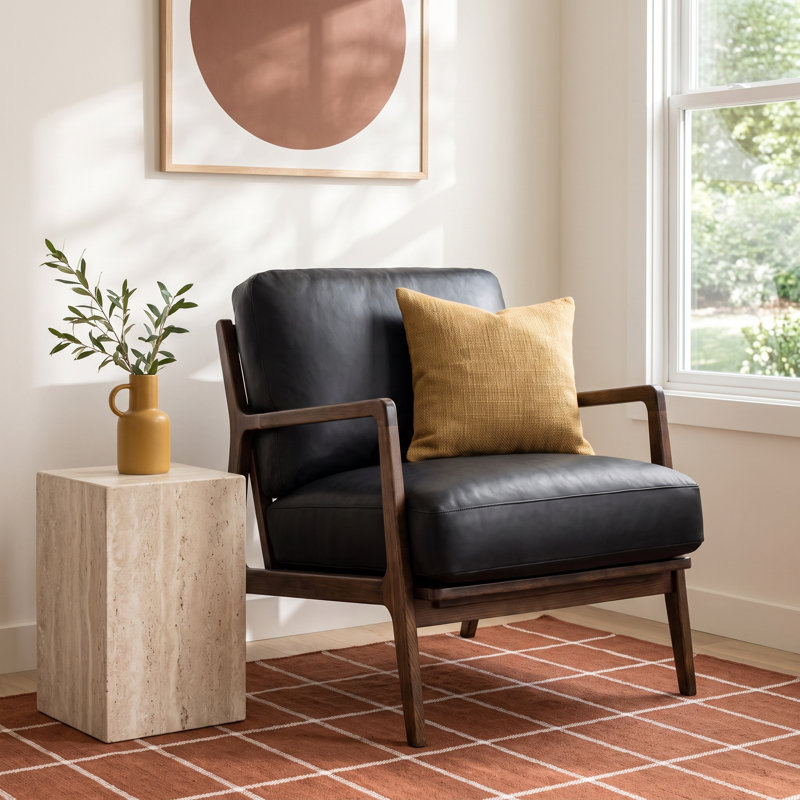 Carmelo Genuine Leather Accent Chair, Black Genuine Leather