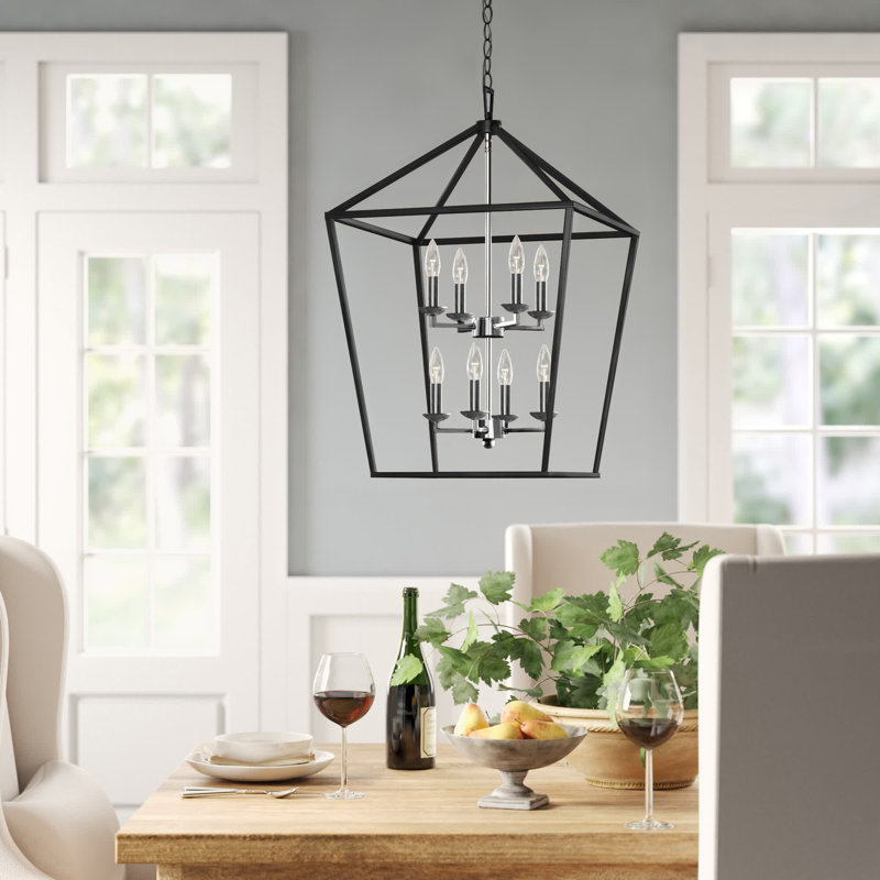 Lustre géométrique 8 lumières Hertford , H 29,5 po x l 19 po x P 19 po, Chrome poli/Noir