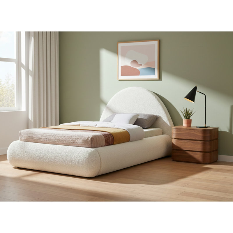 Lit rembourré Kamella, Simple, Tissu en crème Teddy imitation Shearling
