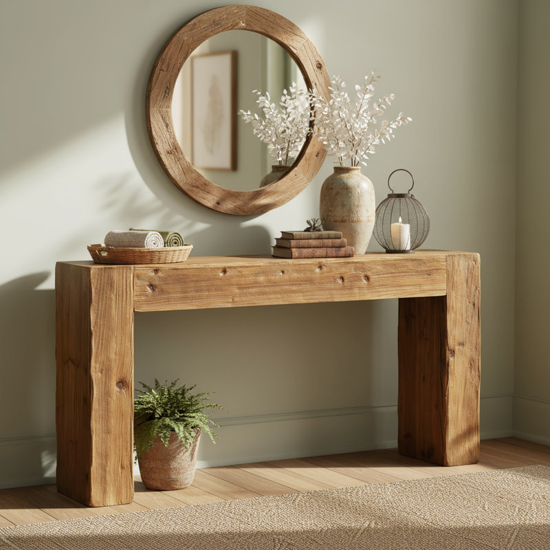 Console en bois massif de 63 pouces, Bois brun