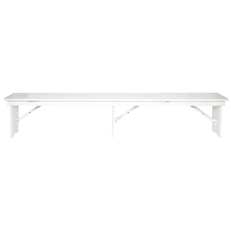 Aleksandra 8' x 12" Commercial Grade Rustic Solid Pine 3 Leg Folding Bench by Flash Furniture, Antique Rustic White