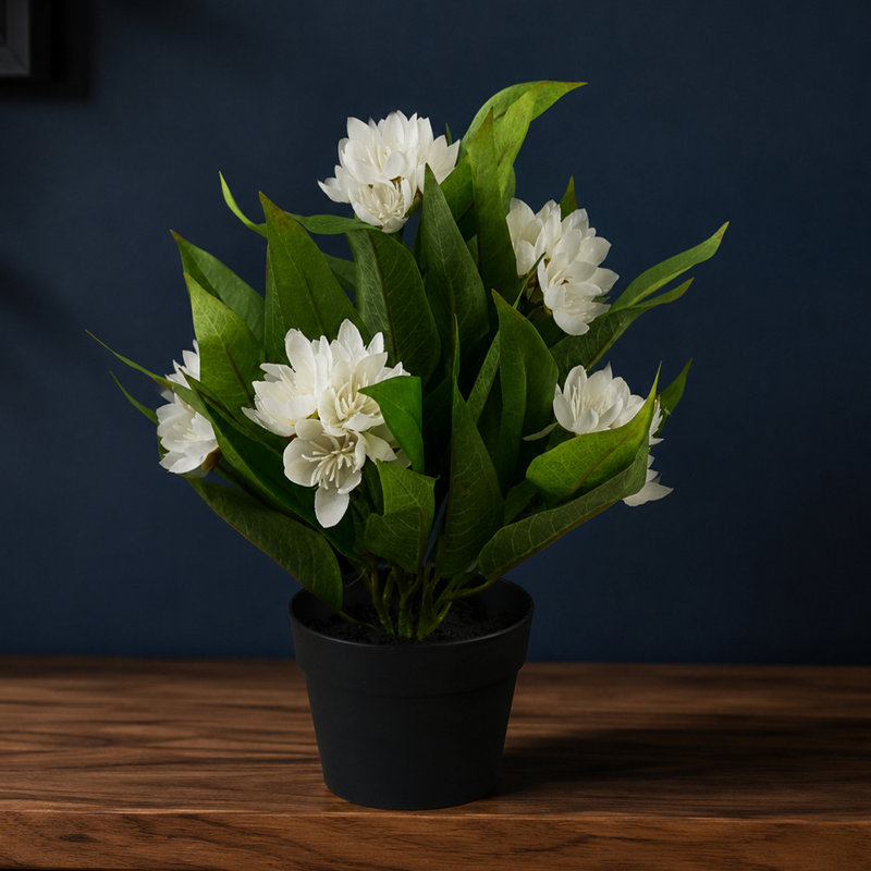 Plastic, Silk Freesia Arrangement in Pot, White