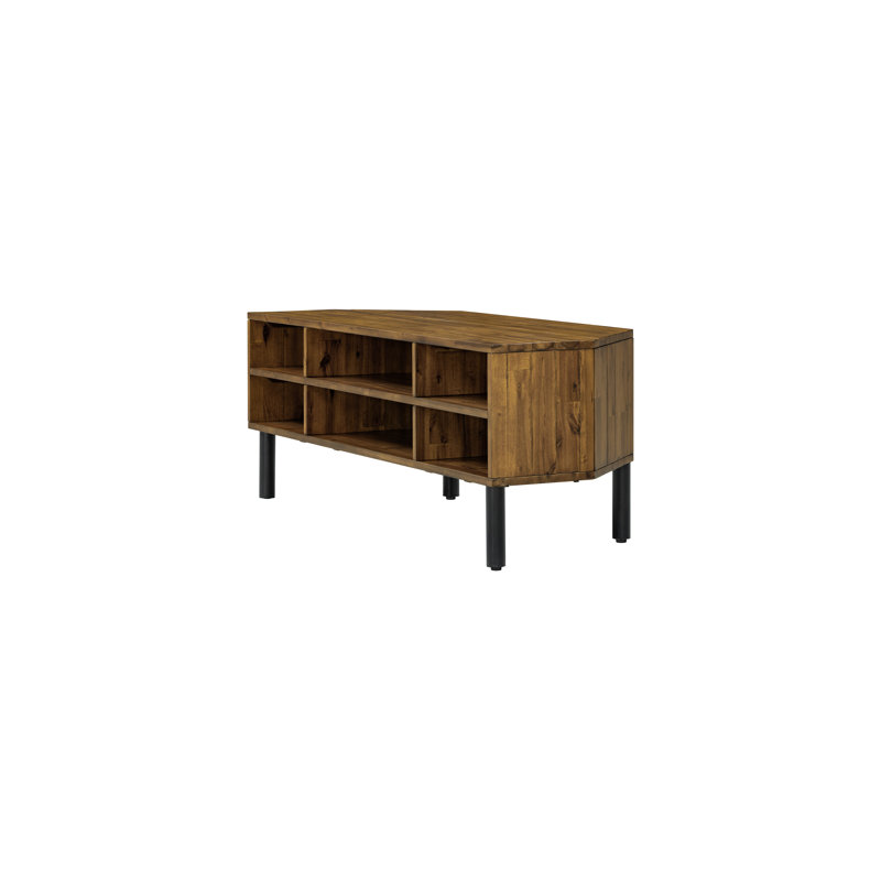 Console multimédia d'angle à six étagères en bois d'acacia massif de 53,94 pouces