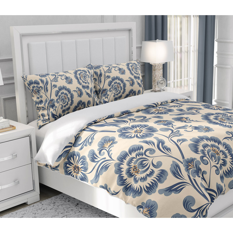 Floral Duvet Cover, King Duvet Cover + 2 King Shams