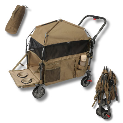 Foldable Pet Wagon Dog Stroller With Removable Fully Zipped Tent, Extendable Ramp, Built-in Storage And Attached Water And Food Station