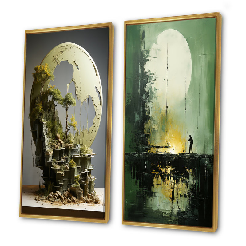 Moon Moss Mystery Reflections - Moon, ensemble de 2 reproductions d'art sur toile, Encadrement doré, H 32 po x l 33 po