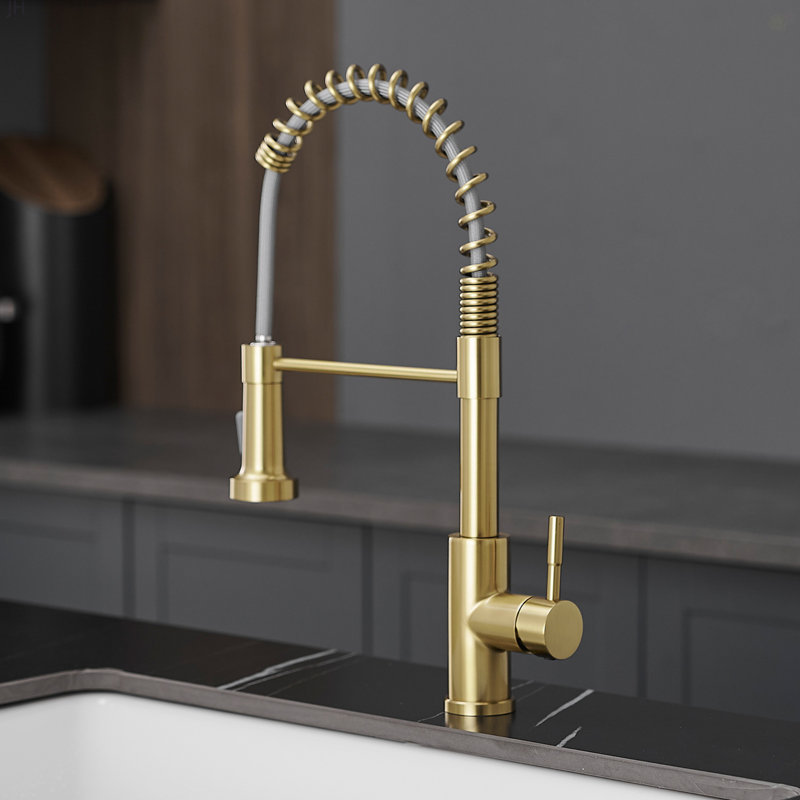 Robinet de cuisine avec douchette extractible en acier inoxydable, Or brossé