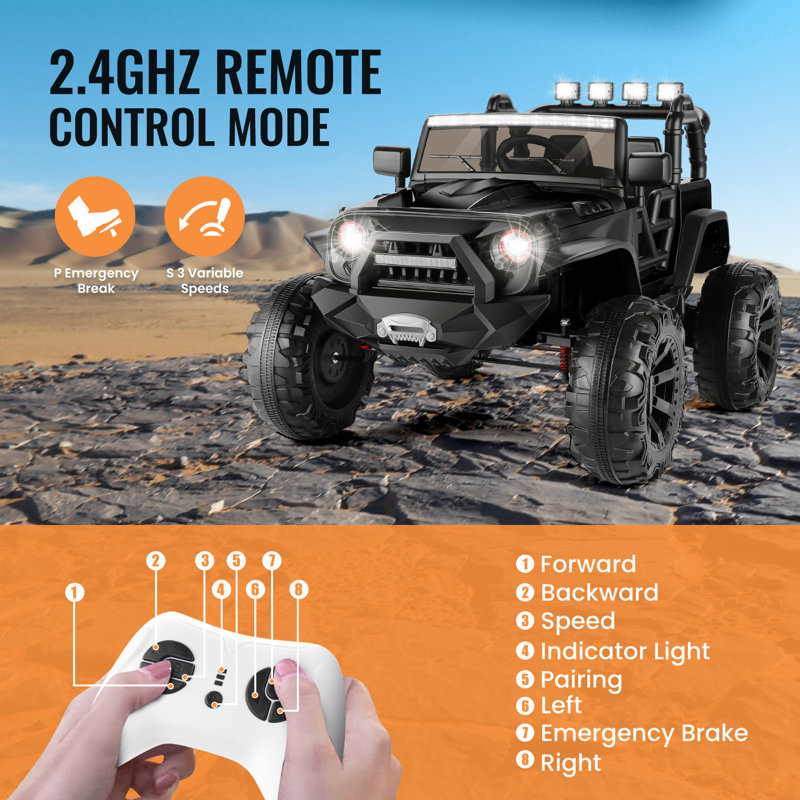 24 Volt 2 Seater All-Terrain Vehicles Battery Powered Ride On Toy with Remote Control, Black