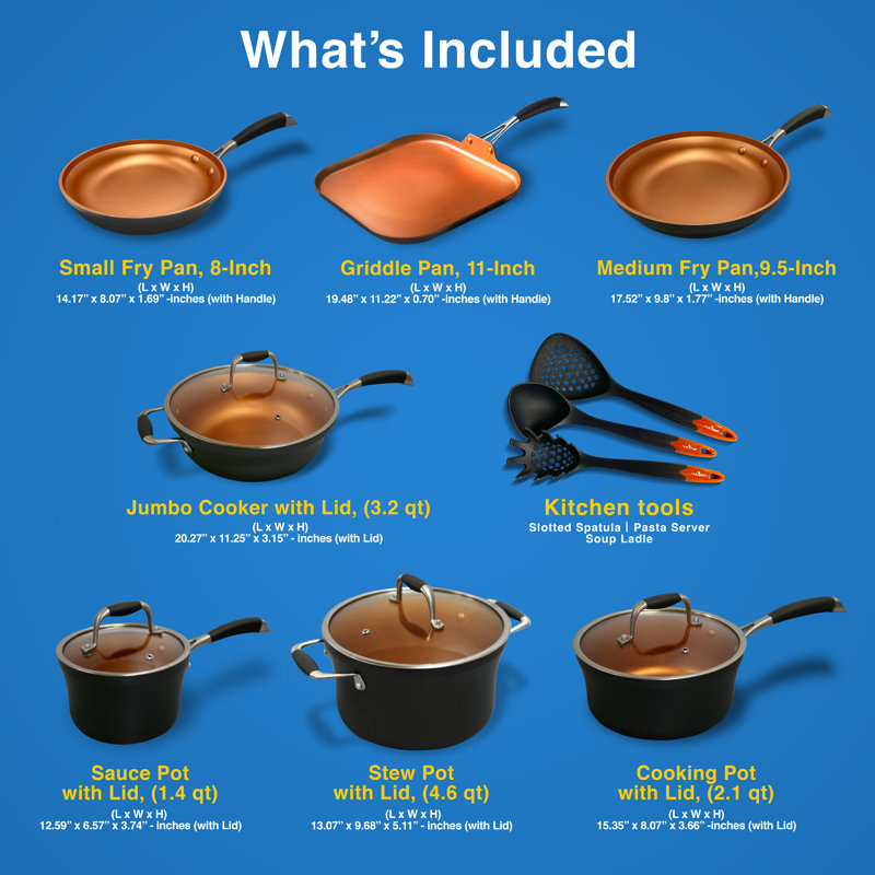 NutriChef 14-Piece Copper Non-Stick Aluminum Cookware Set
