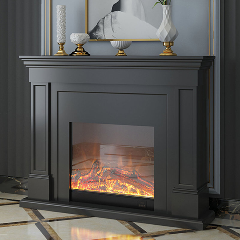 Foyer électrique en bois massif gris Drak, Gris foncé