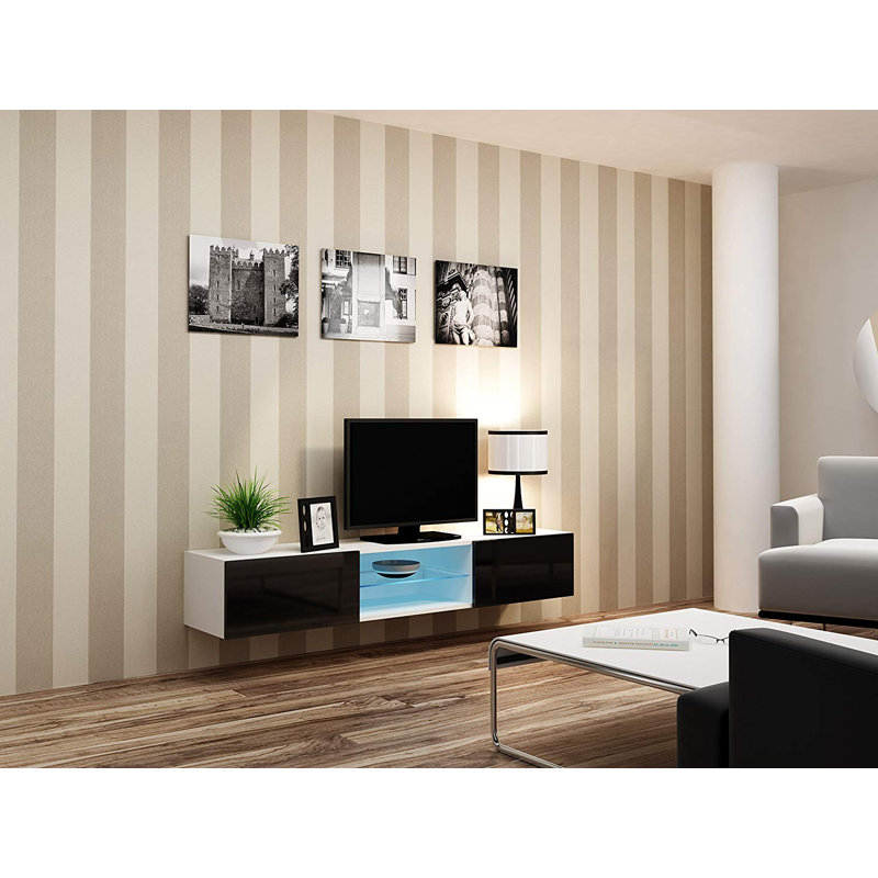Robertson Unfinished Floating TV Stand for TVs up to 88", White/Black Gloss