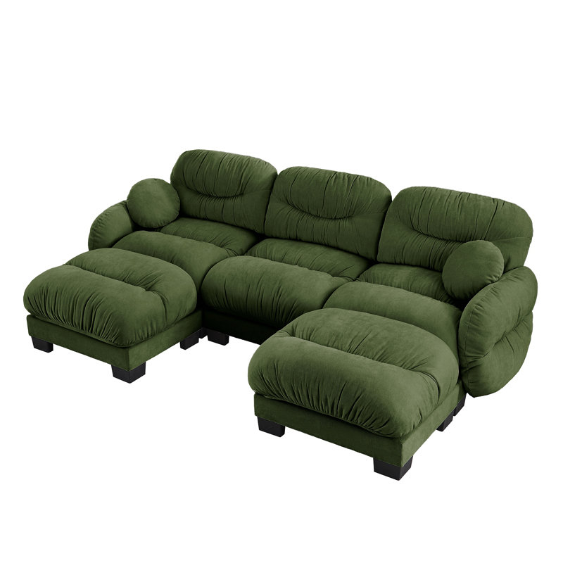Canapé modulaire confortable en tissu de chenille plissé 3 places, H 36,2 po x l 116,1 po x P 34,2 po, Vert