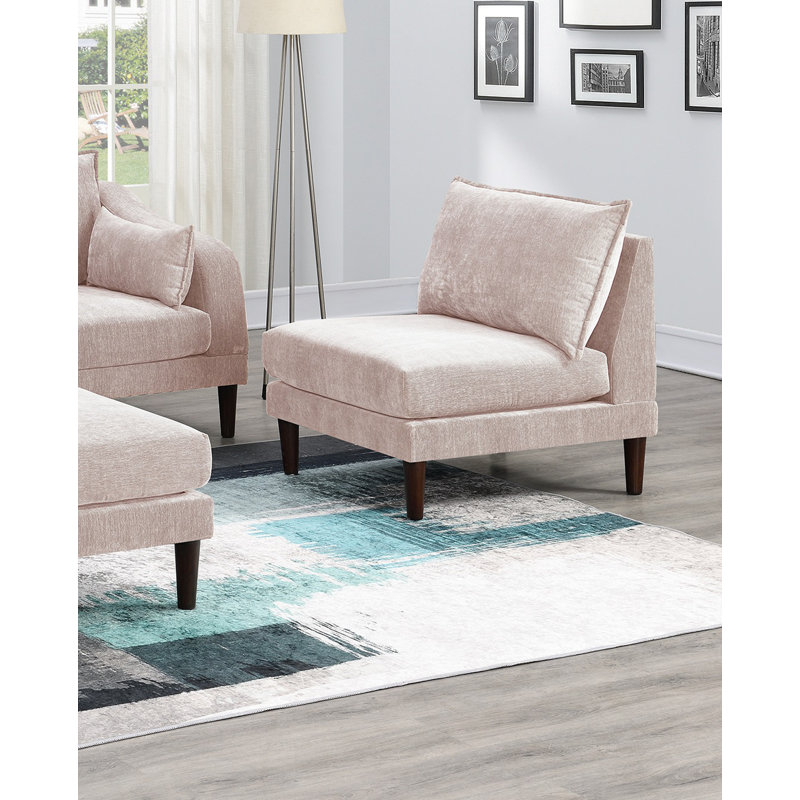 Beautiful 5Pcs Modular Sectional Set 2X One Arm Chairs 2X Armless Chair 1X Ottoman Living Room Furniture Blush Fabric