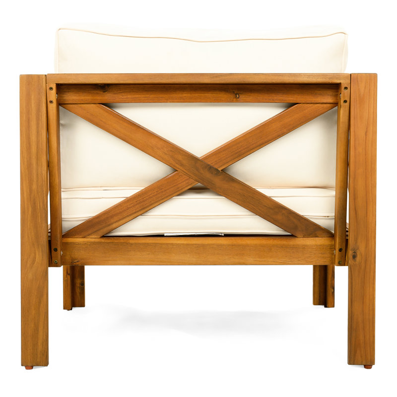 Fauteuil club d'extérieur en bois, de 4, coussins imperméables, finition, rassemblements de patio, siège beige confortable avec coussin d'eau - tissu et facile à assembler