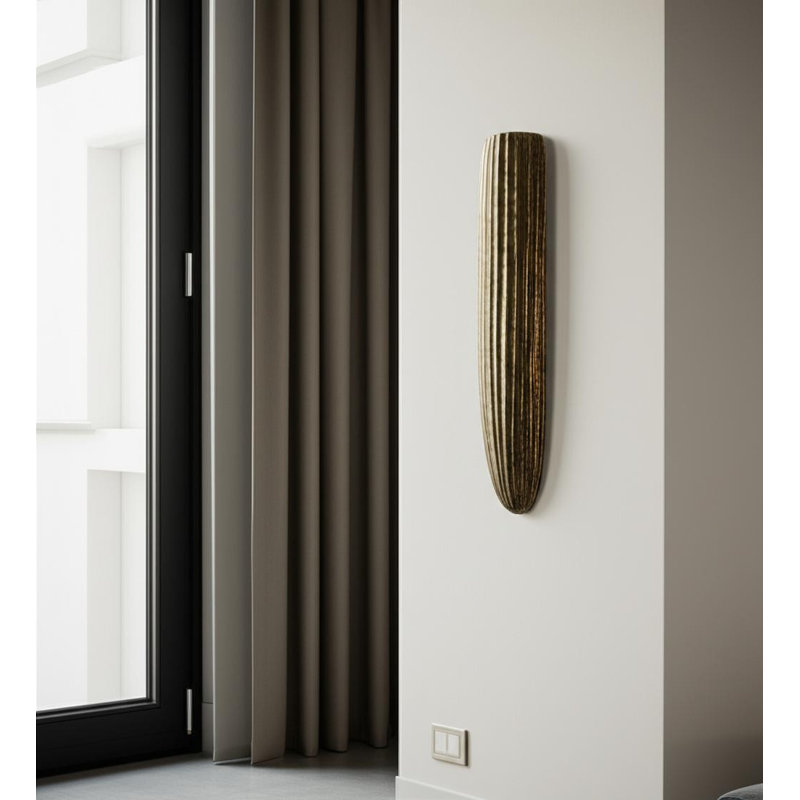 18" Antiqued Gold Ribbed Aluminum Wall Vase