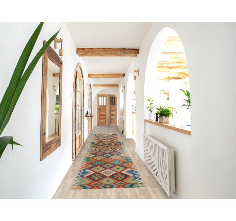 Tapis de couloir oriental en laine Trellis Kilim 3 x 16