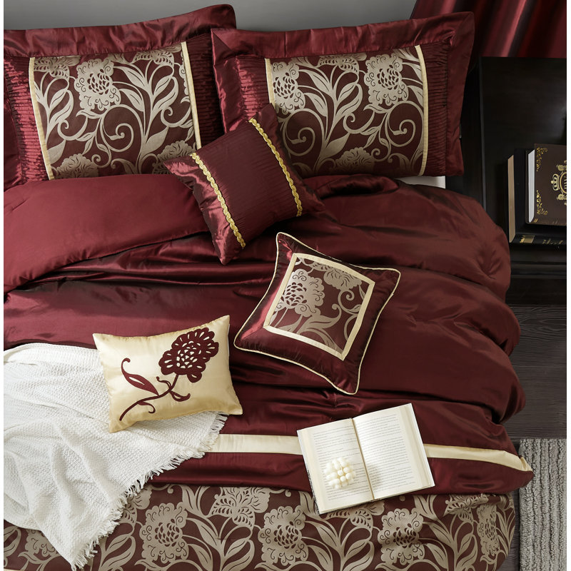 Fennville Microfiber 7 Piece Comforter Set, King Comforter + 6 Additional Pieces, Red/Gold