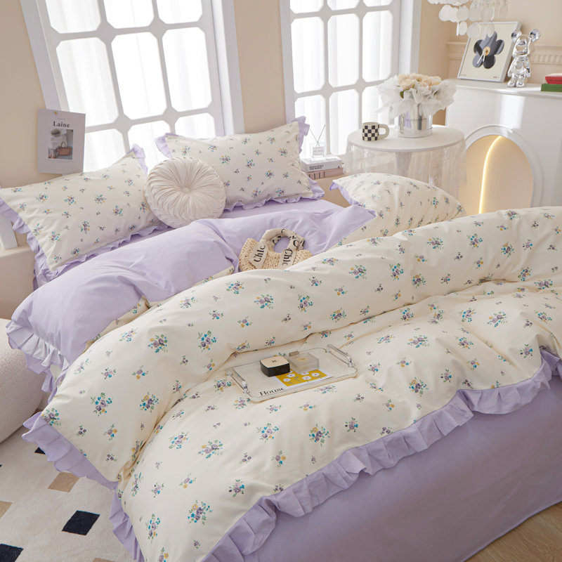 Ensemble de housse de couette en coton multicolore à volants, Housse de couette grand et 2 taies d'oreiller stan