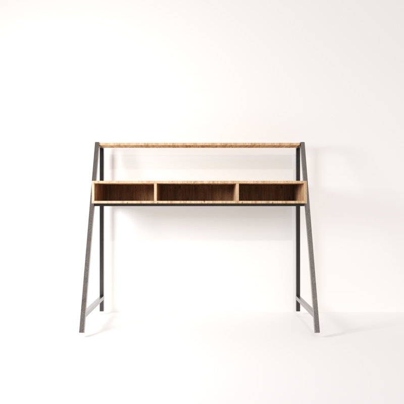 Aliona Metal Base Writing Desk, Brown/Atlantic Pine