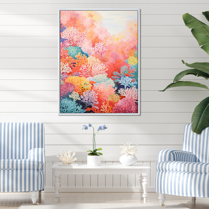 Coral Reef Barrier Expression I, reproduction d'art sur toile, H 20 po x l 12 po x P 1 po, Cadre flottant blanc