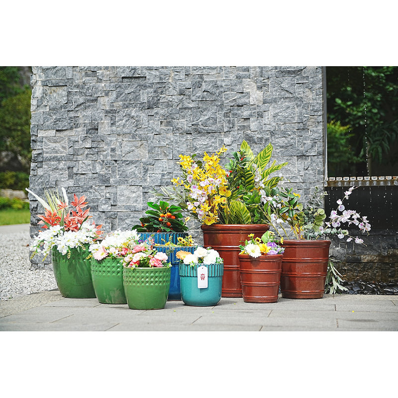 3 pots de fleurs en céramique, pot de fleurs moderne, Rouge