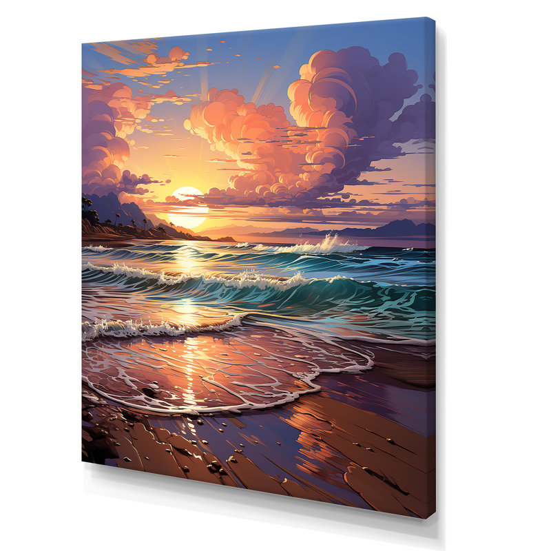 «Beachside Sunset Horizon 2», art mural plage, H 32 po x l 24 po x P 1 po, Toile tendue