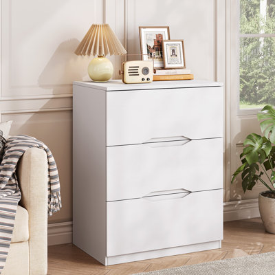 Commode à 3 tiroirs de 23,5 po, commode avec poignée découpée et grand espace de rangement