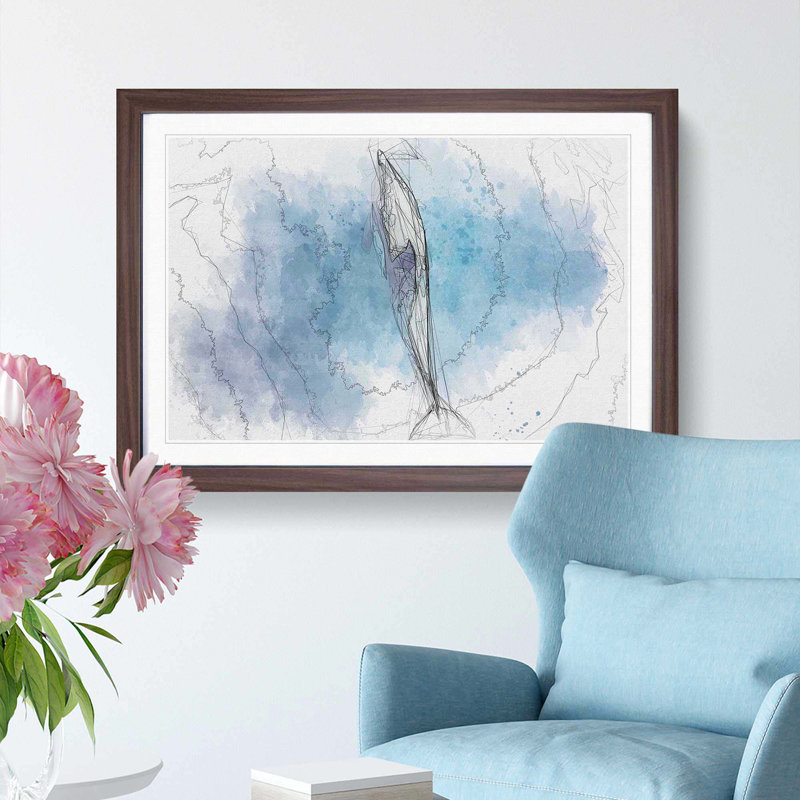 Dolphin Leading the Way in Abstract - Picture Frame Graphic Art Print, 36cm H x 48cm W x 2cm D, Walnut Framed