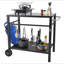 Chariot de salle à manger d'extérieur avec double tablette, table de préparation pour barbecue mobile, plateau de table en fer multifonctionnel, chariots modulaires portables pour four à pizza, table de travail à 2 roues, poignée de transport