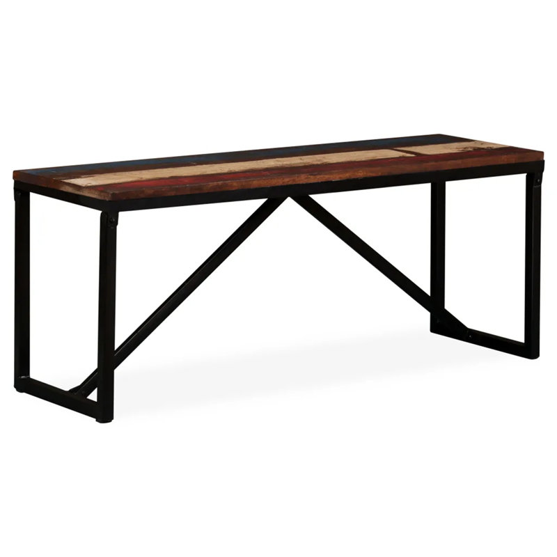 Zephyr Solid Wood Bench, 45cm H x 110cm W x 35cm D, Brown/Navy/Black