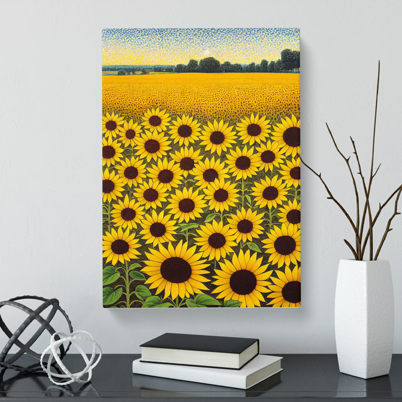 Wolfhurst Sunflower Field Pointillism - Wrapped Canvas, 76cm H x 50cm W x 3cm D