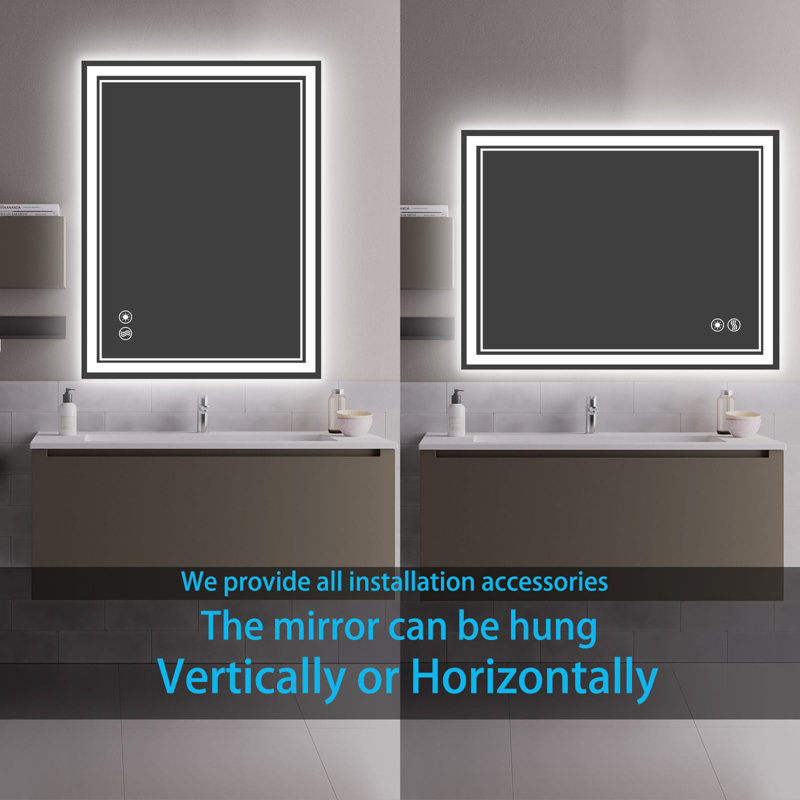 Bathroom Mirror with LED Lights Dimmable 3 Colors LED Bathroom Mirror Fogless LED Mirror for Bathroom Vanity Mirror with Lights Wall Mounted Horizontal/Vertical