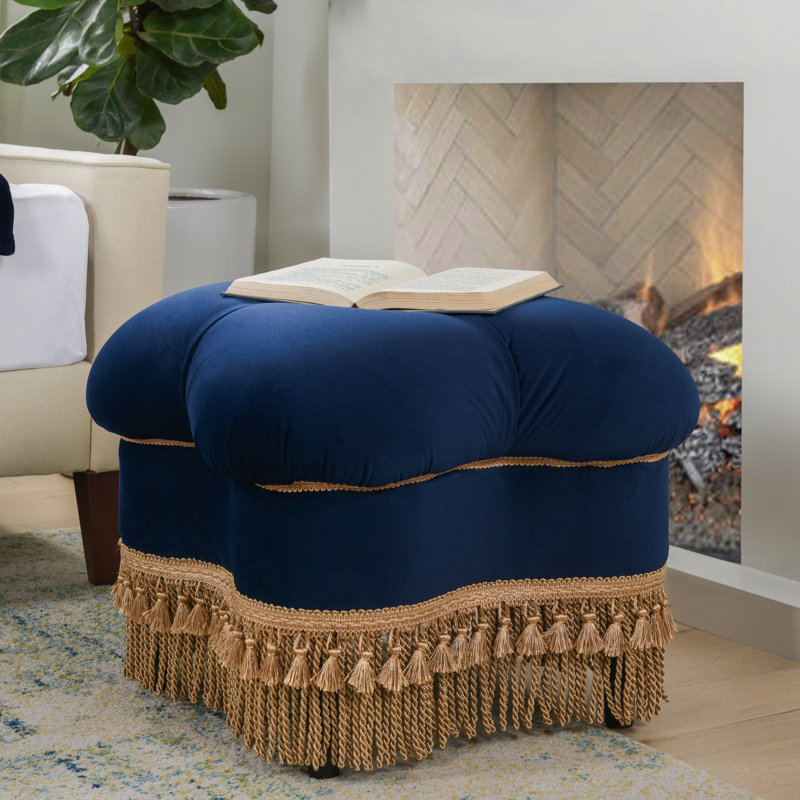 Judith Velvet Ottoman, Navy Blue Velvet
