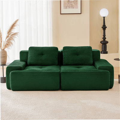 Canapé modulaire en forme de L 82 po, tissu velours côtelé, siège profond, passepoil perlé, conception capitonnée, sans assemblage, anti-dérapant, vert