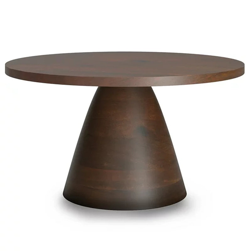 30"W Walnut Solid Acacia Modern Round Coffee Table with Pedestal Base, Fully Assembled