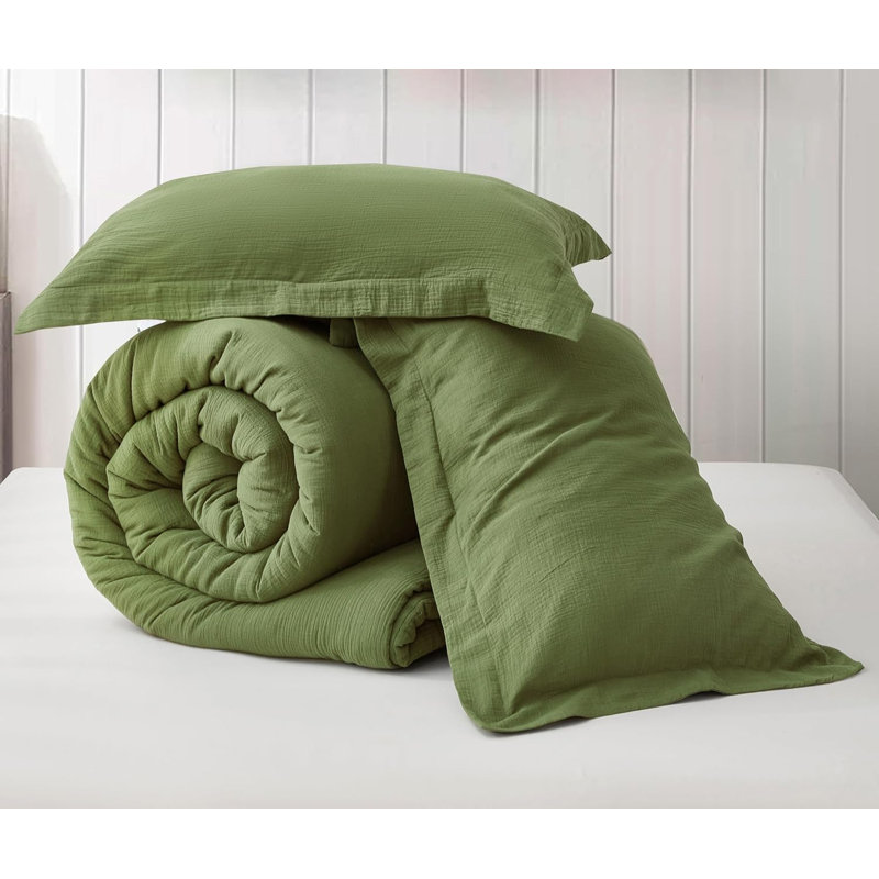 Breeze Cotton Gauze Comforter Bedding Set, Olive, Twin XL Comforter + 1 Standard Sham