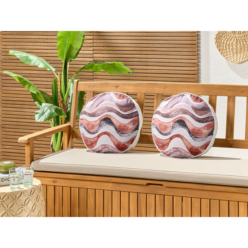 SEBORGA Indoor / Outdoor Abstract Brown and White Circular Throw Cushion