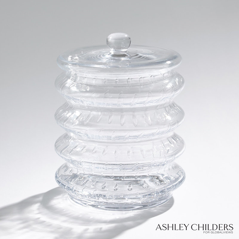 Wave Canister-Clear Seeded-Lg, 9.75" H x 7.75" W x 7.75" D