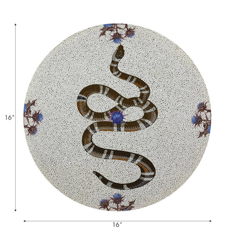 Thistle And Snake Round Pebble Placemat, Blue White