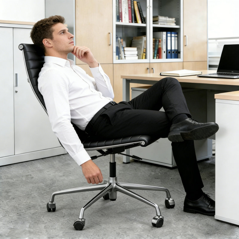 Mid & High Back Genuine Leather Armless Office Chair, Swivel Conference Room Chair, Computer Desk Chair, Black
