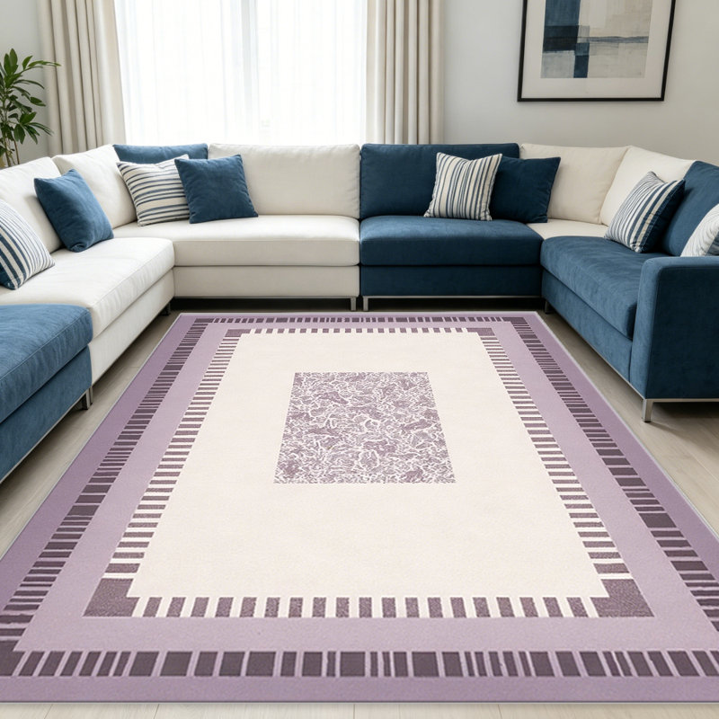 Purple Striped Border carpet-easy to clean, machine-washable, soft and comfortable; suitable for door mats, kitchens, living rooms, bedrooms, corridors, and laundry areas. Easy to clean, durable carpet for home decoration.