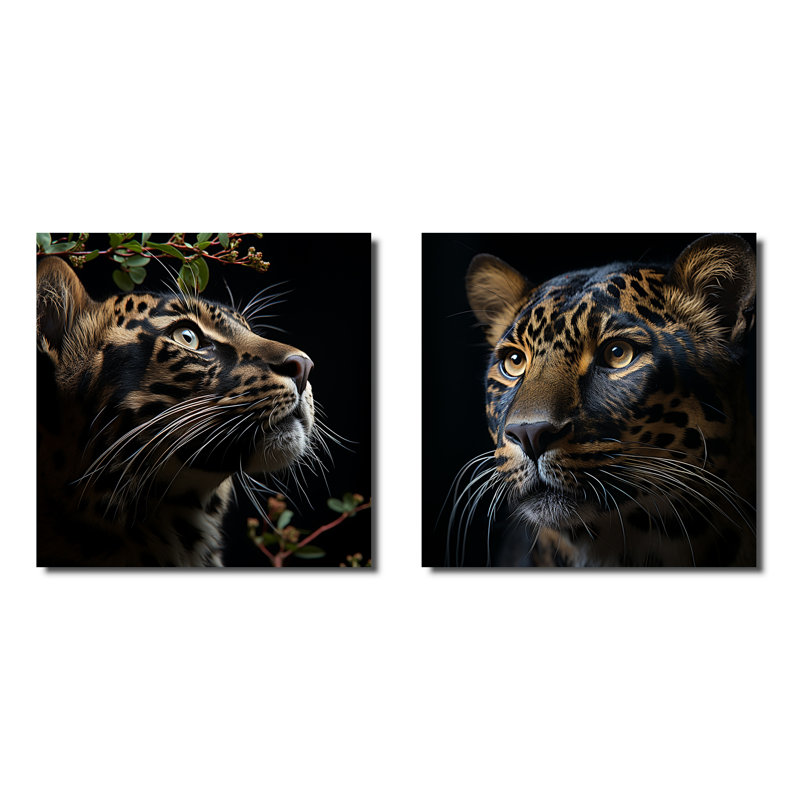 Ensemble de 2 Leopard Nighttime Observer, Toile tendue, H 16 po x l 33 po