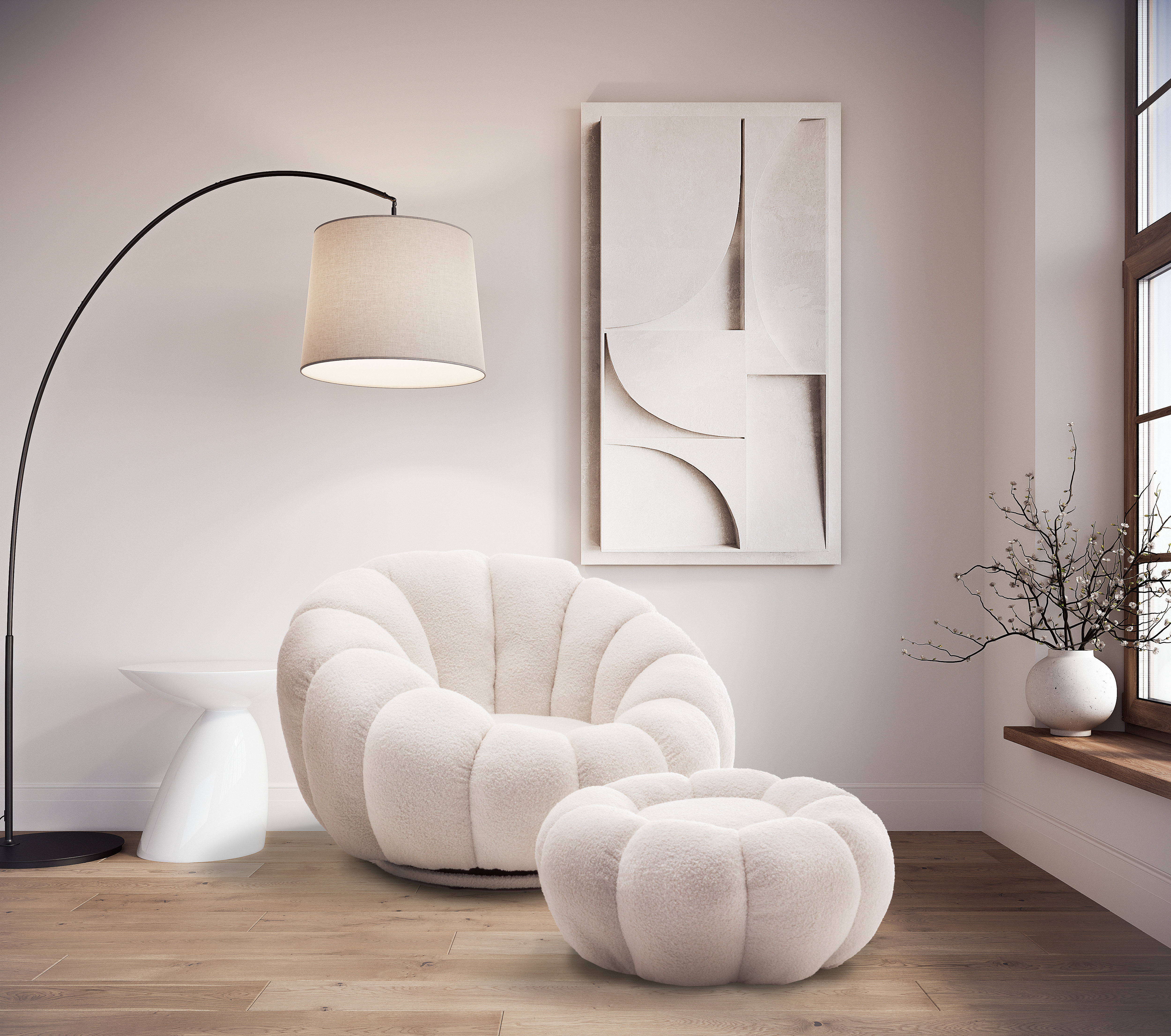 Accent Chair & Storable Ottoman Sherpa Chair w/Storage Ottoman - Plush & Space-Saving Design