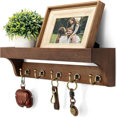Magnetic Key Rack Farmhouse Wall Shelf With 5 Key Hooks