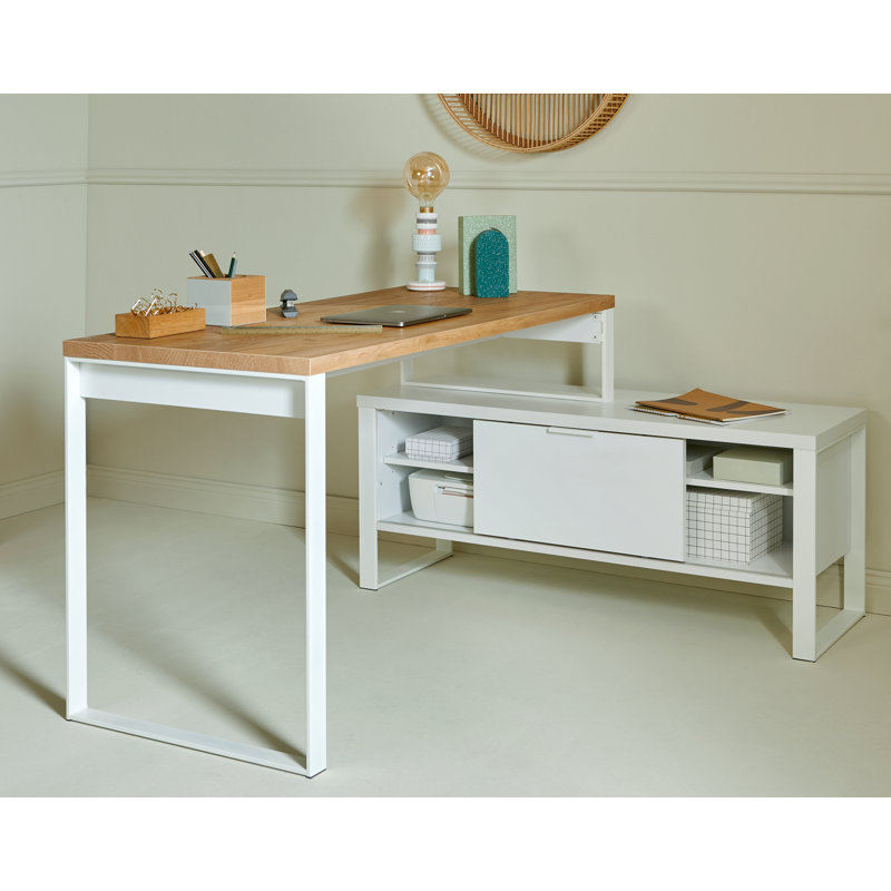 Apogee L-Shaped Writing Desk, White, Brown