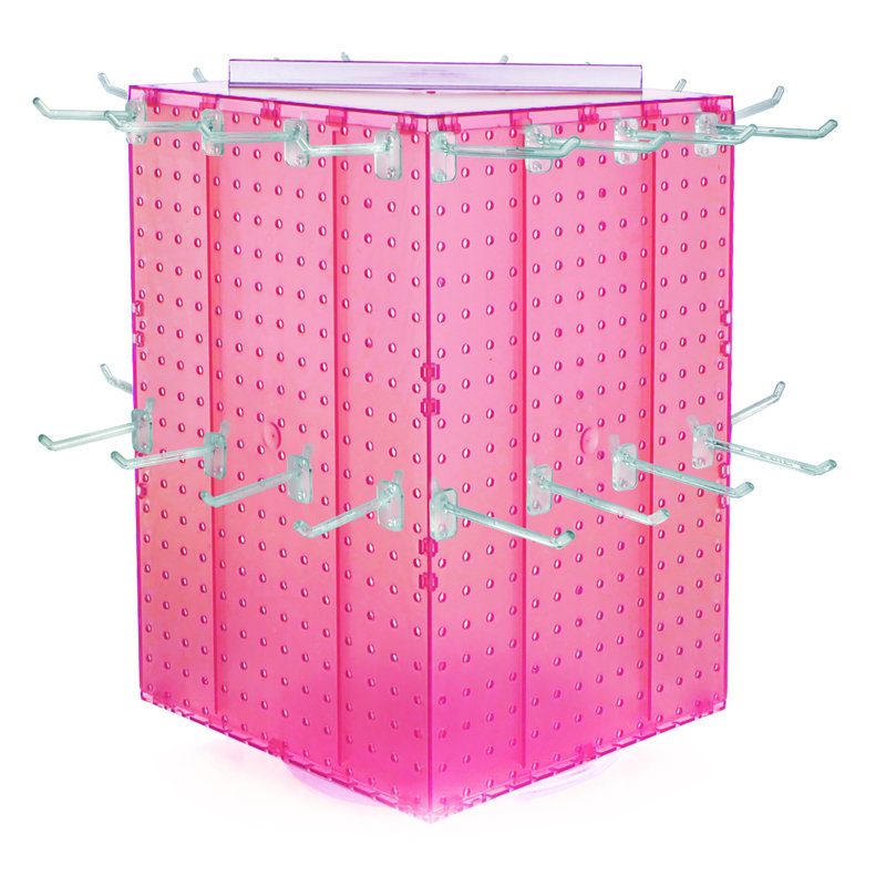 Four-Sided Revolving 14"W x 20"H Pegboard Counter Display w/ 32 4" Hooks