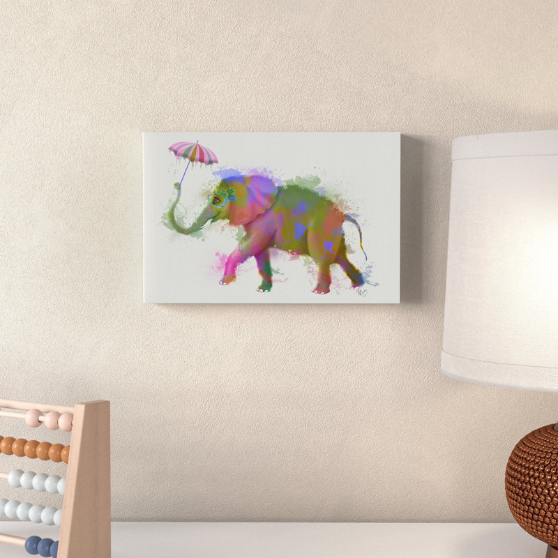 «Rainbow Splash Elephant», peinture sur toile, H 8 po x l 12 po