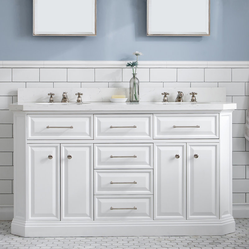 Palace 60'' W Double Vanity, Pure White, Polished Nickel