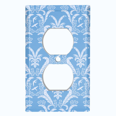Metal Light Switch Plate Outlet Cover (Damask Feather Red - Single Duplex)